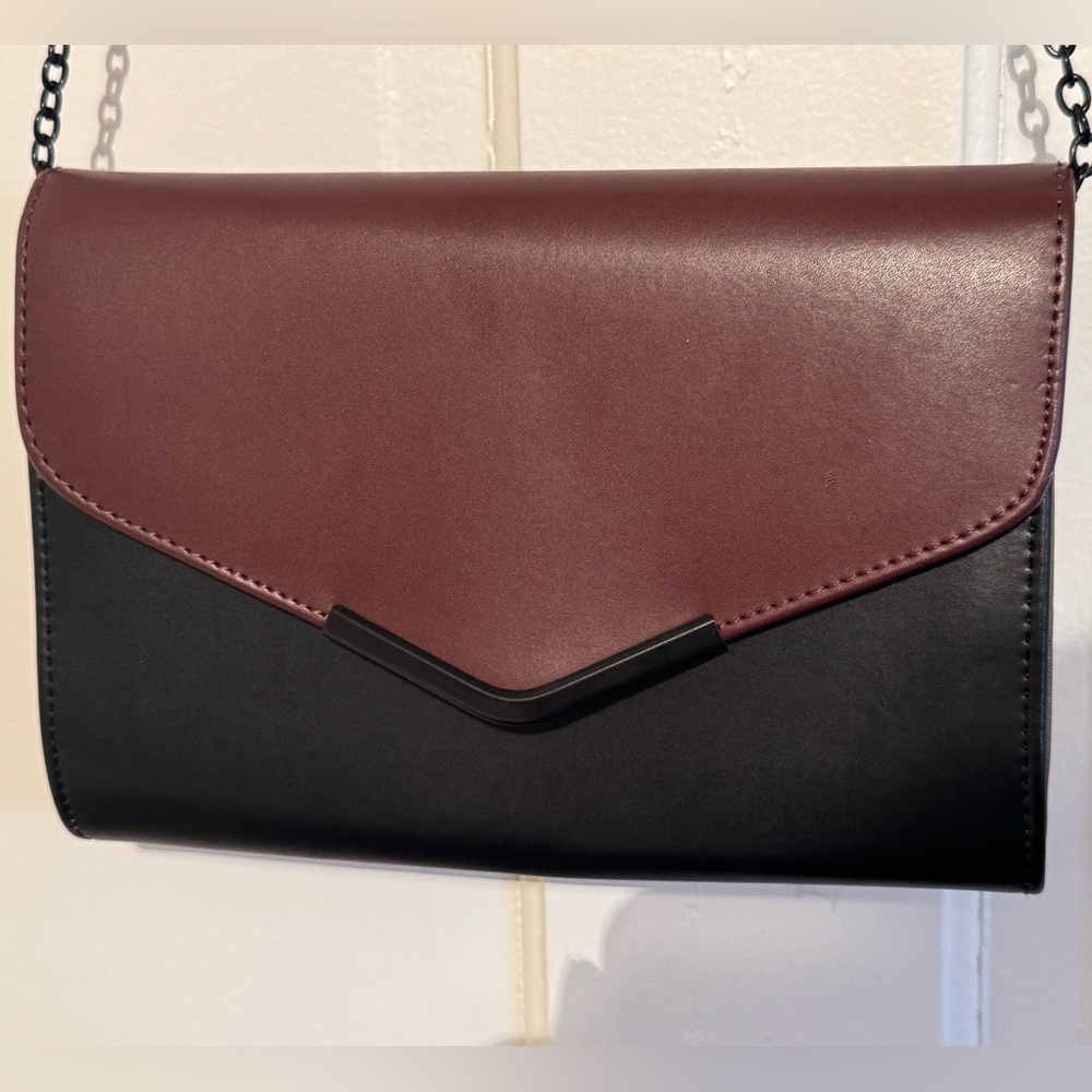 Aldo Clutch handbag Black And Maroon Accent With Chain Strap